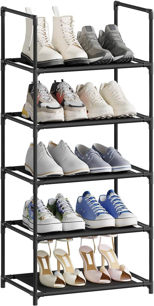 24goodz Shoe Rack with 5 Shelves - Space-Saving Design - Sturdy Metal Frame - Black - 41x28x89 cm