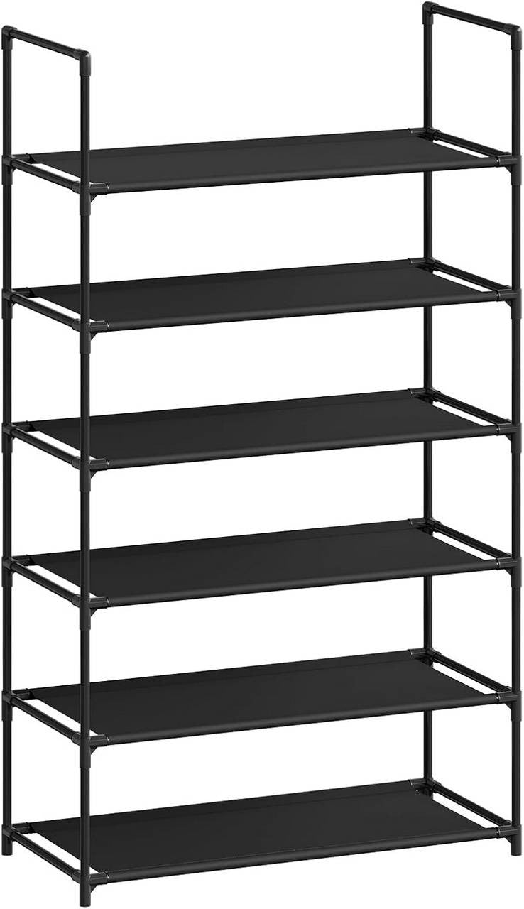 24goodz Shoe Rack with 6 Shelves - Space-Saving Design - Sturdy Metal Frame - Black - 61x28x106 cm