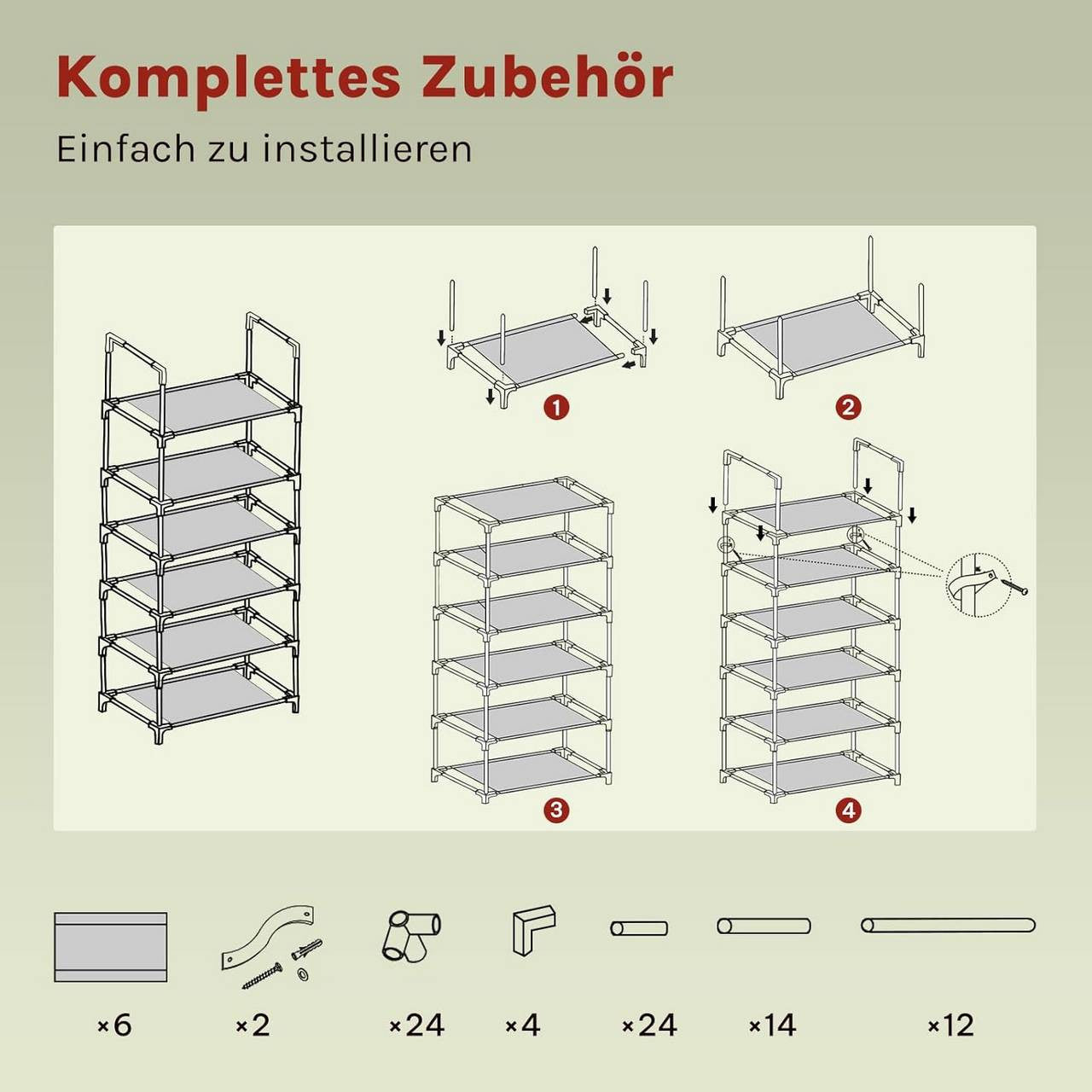 24goodz Shoe Rack with 6 Shelves - Space-Saving Design - Sturdy Metal Frame - Black - 61x28x106 cm