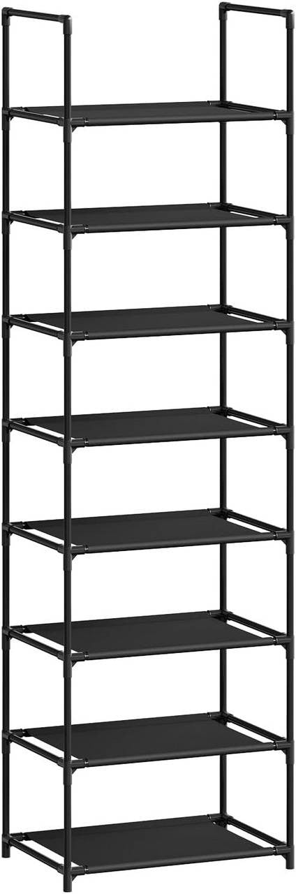 24goodz Shoe Rack with 8 Shelves - Space-Saving Design - Sturdy Metal Frame - Black - 41x28x140 cm