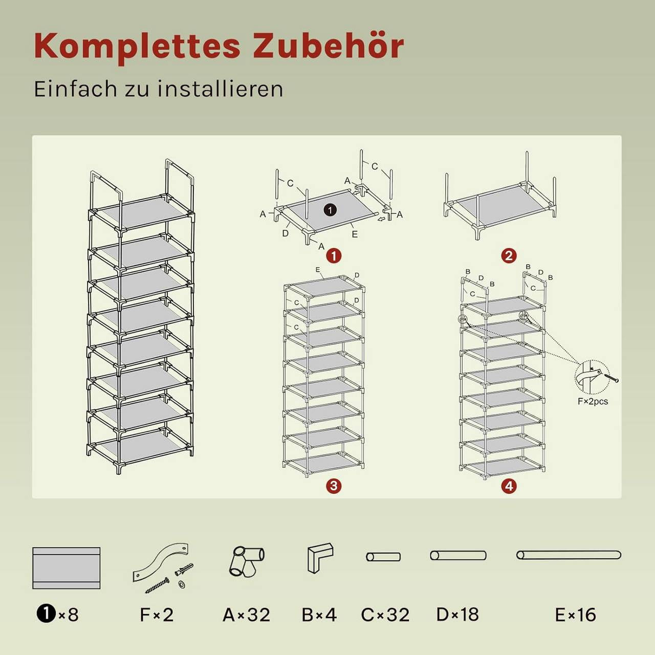 24goodz Shoe Rack with 8 Shelves - Space-Saving Design - Sturdy Metal Frame - Black - 41x28x140 cm
