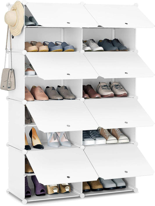 24goodz Shoe Rack with 8 Compartments - Versatile Storage Solution - PP and Metal - White