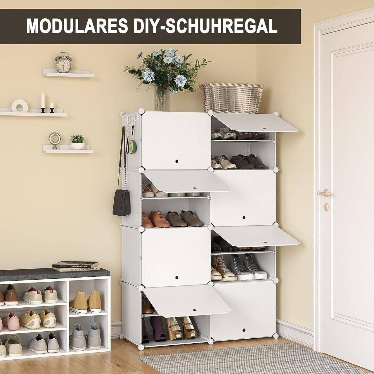 24goodz Shoe Rack with 8 Compartments - Versatile Storage Solution - PP and Metal - White
