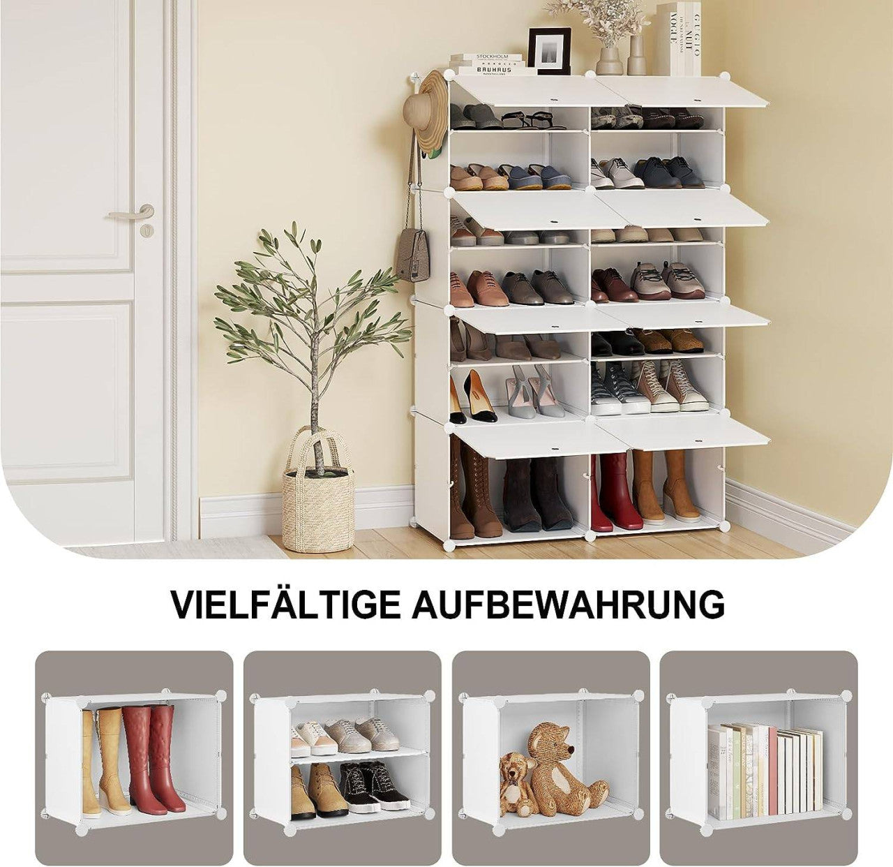 24goodz Shoe Rack with 8 Compartments - Versatile Storage Solution - PP and Metal - White