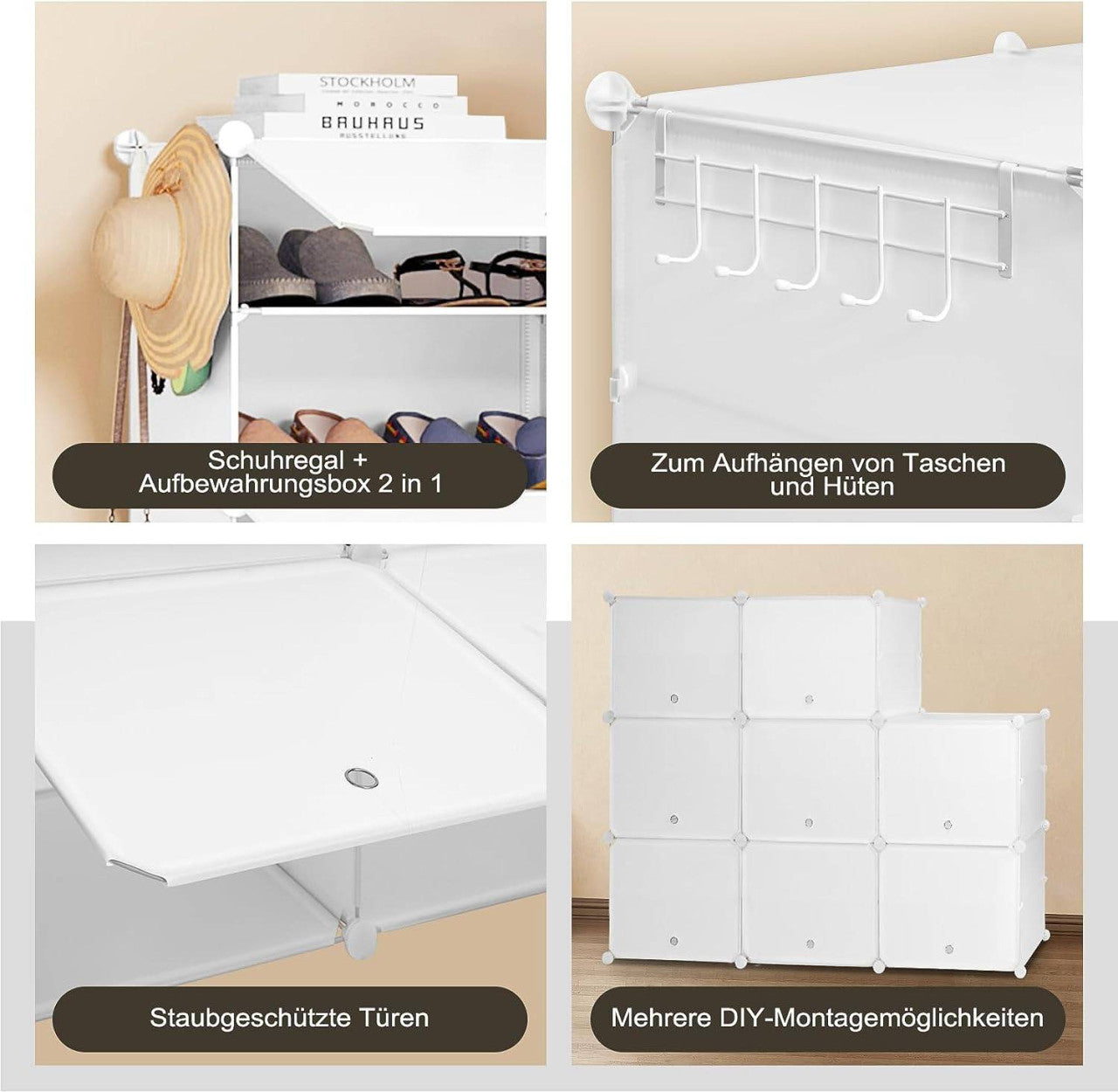 24goodz Shoe Rack with 8 Compartments - Versatile Storage Solution - PP and Metal - White