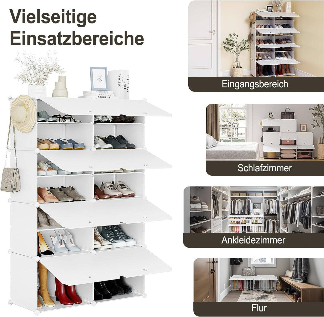 24goodz Shoe Rack with 8 Compartments - Versatile Storage Solution - PP and Metal - White
