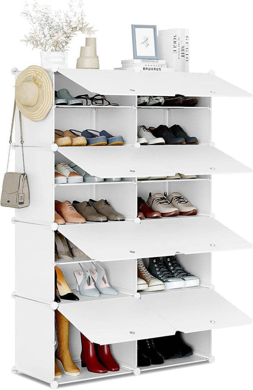 24goodz Shoe Rack with 8 Compartments - Versatile Storage Solution - PP and Metal - White