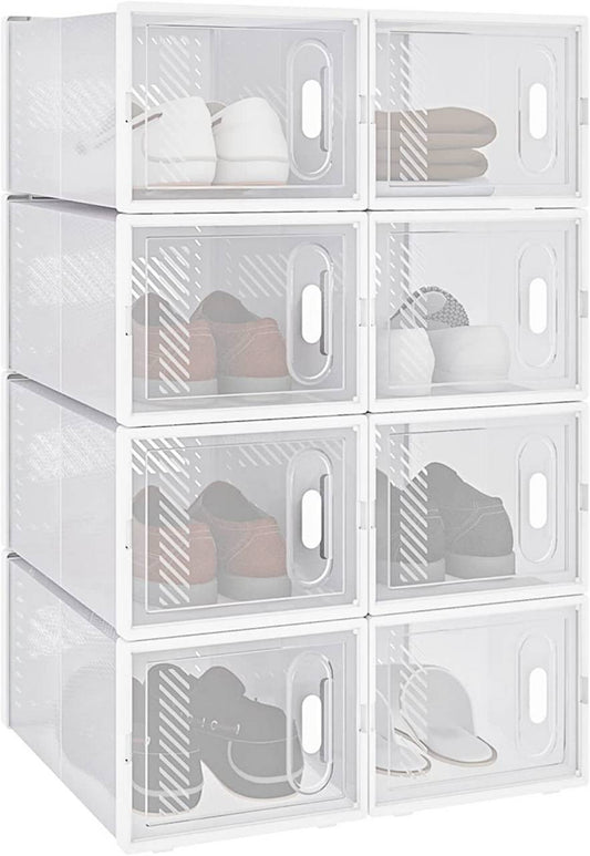 24goodz Stackable Shoe Boxes - Create a Neat Space - Durable Plastic - For Organizing Shoes and More - Transparent + White - tp