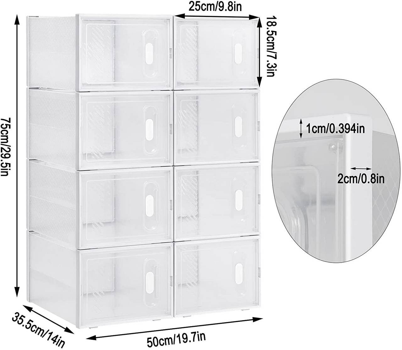 24goodz Stackable Shoe Boxes - Create a Neat Space - Durable Plastic - For Organizing Shoes and More - Transparent + White - tp