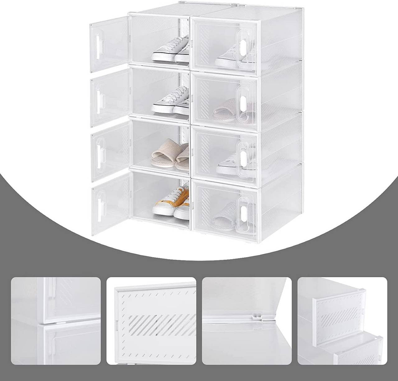 24goodz Stackable Shoe Boxes - Create a Neat Space - Durable Plastic - For Organizing Shoes and More - Transparent + White - tp