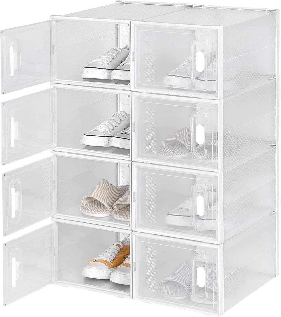 24goodz Stackable Shoe Boxes - Create a Neat Space - Durable Plastic - For Organizing Shoes and More - Transparent + White - tp