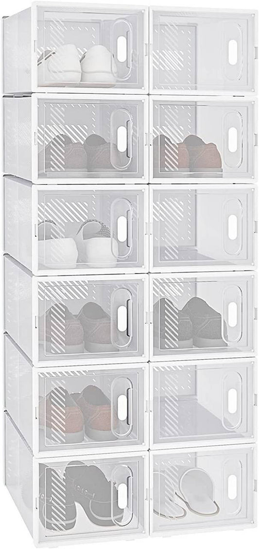 24goodz 12-Pack Transparent Shoe Boxes - Space-Saving Design - Durable Plastic - For Shoe Organization - Transparent + White - tp