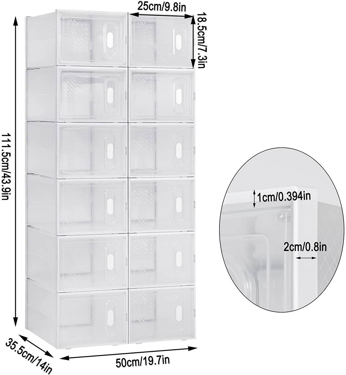 24goodz 12-Pack Transparent Shoe Boxes - Space-Saving Design - Durable Plastic - For Shoe Organization - Transparent + White - tp