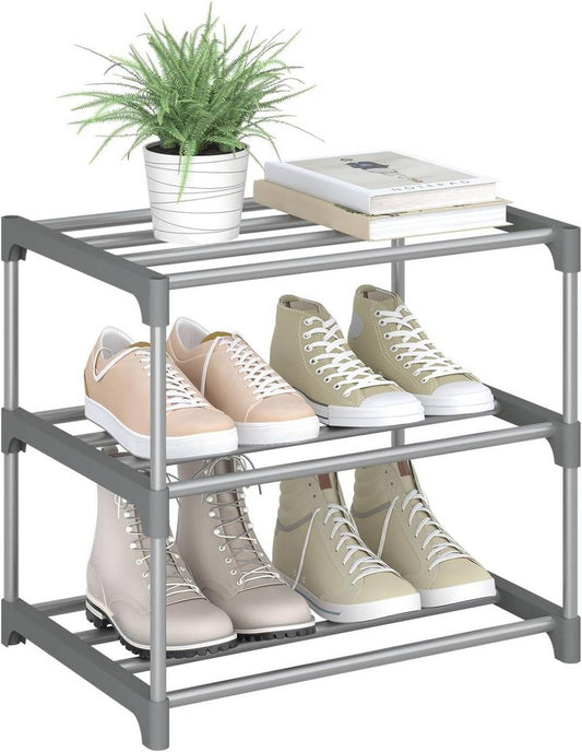 24goodz Slim Shoe Rack - Space-Saving Design - Easy Assembly - Metal - Grey/Black - 42x37x30 cm