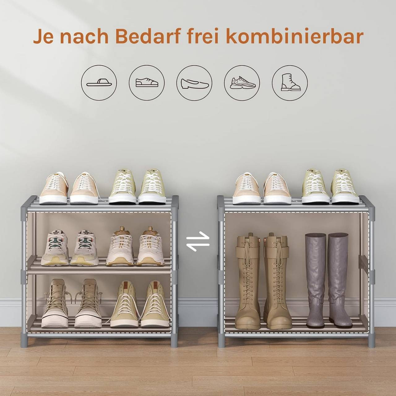 24goodz Slim Shoe Rack - Space-Saving Design - Easy Assembly - Metal - Grey/Black - 42x37x30 cm