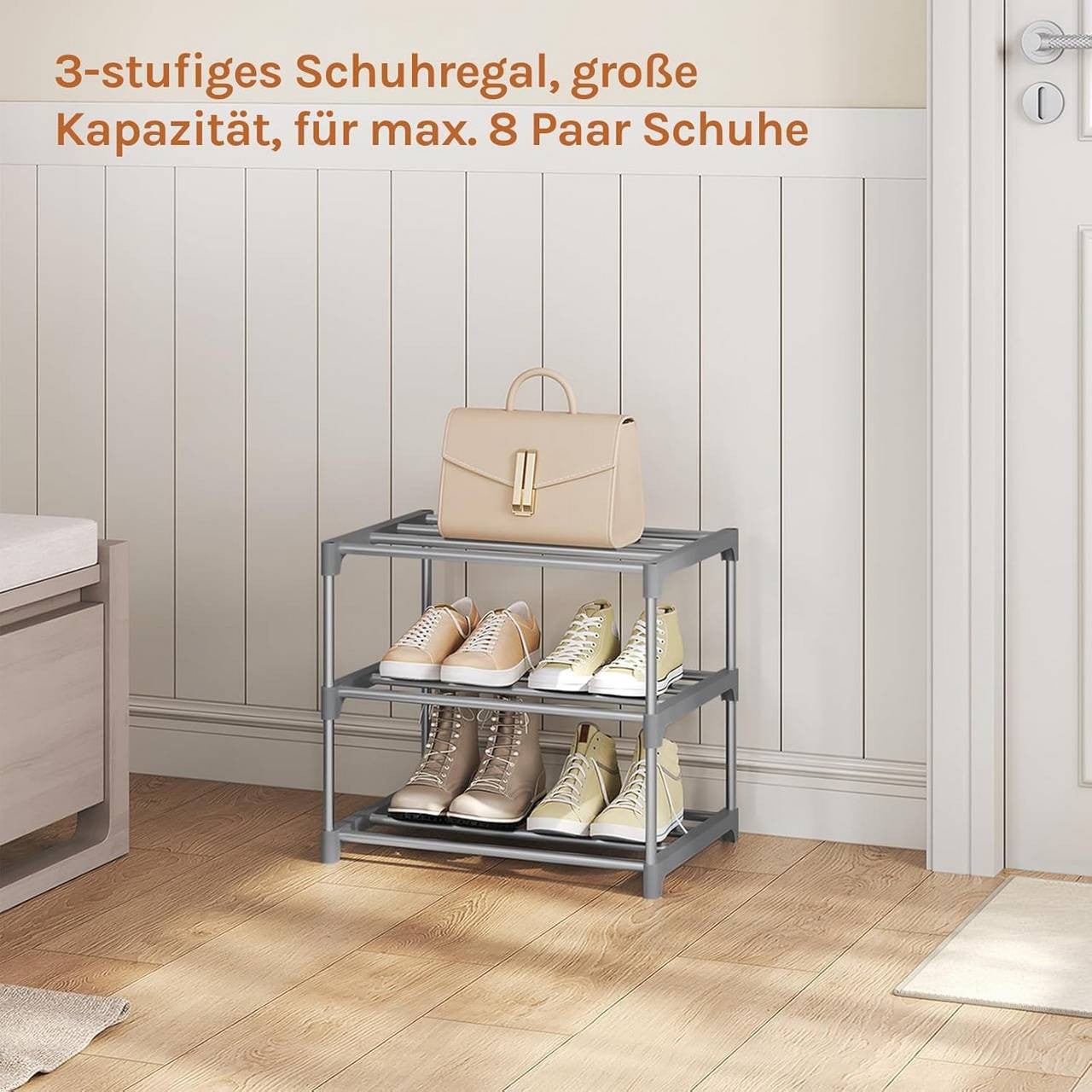 24goodz Slim Shoe Rack - Space-Saving Design - Easy Assembly - Metal - Grey/Black - 42x37x30 cm