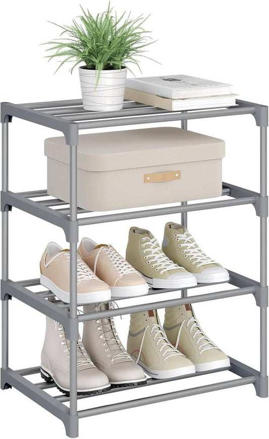 24goodz Slim Shoe Rack - Space-Saving Design - Sturdy and Stable - Metal - For 8 Pairs of Shoes - Grey/Black - 42x54x30 cm