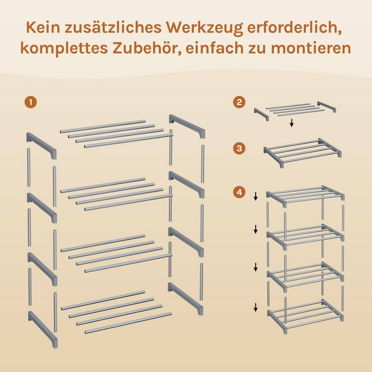 24goodz Slim Shoe Rack - Space-Saving Design - Sturdy and Stable - Metal - For 8 Pairs of Shoes - Grey/Black - 42x54x30 cm