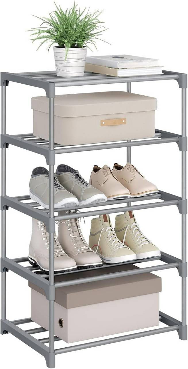 24goodz Slim Shoe Rack - Space-Saving Design - Sturdy and Stable - Metal - For Home Organization - Grey/Black