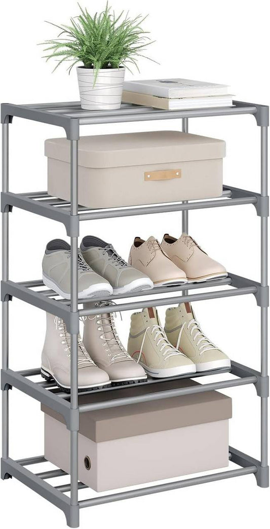 24goodz Slim Shoe Rack - Space-Saving Design - Sturdy and Stable - Metal - For Home Organization - Grey/Black
