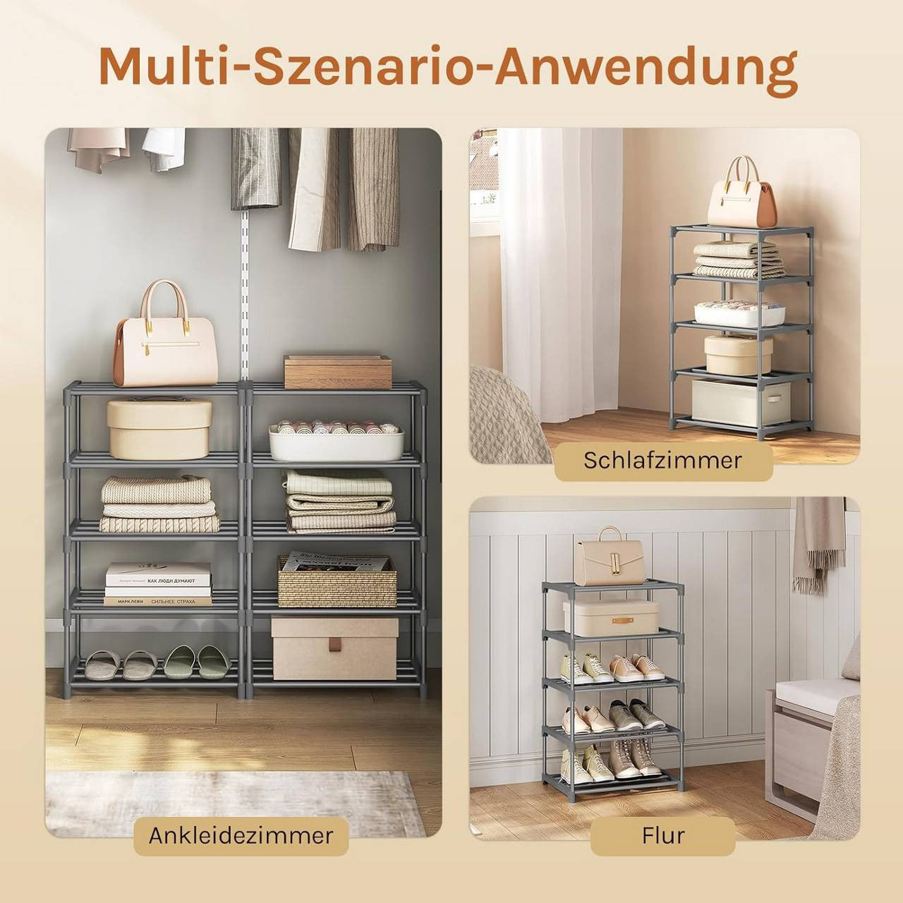 24goodz Slim Shoe Rack - Space-Saving Design - Sturdy and Stable - Metal - For Home Organization - Grey/Black