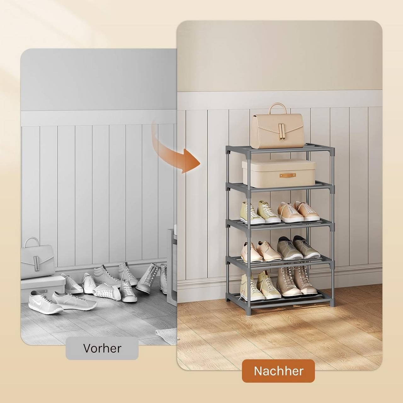 24goodz Slim Shoe Rack - Space-Saving Design - Sturdy and Stable - Metal - For Home Organization - Grey/Black