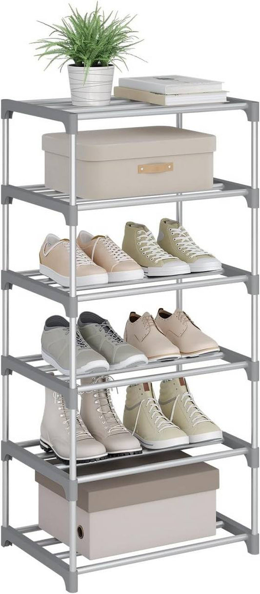 24goodz Slim Shoe Rack - Space-Saving Design - Easy Assembly - Metal - Grey/Black - 42x88x30 cm