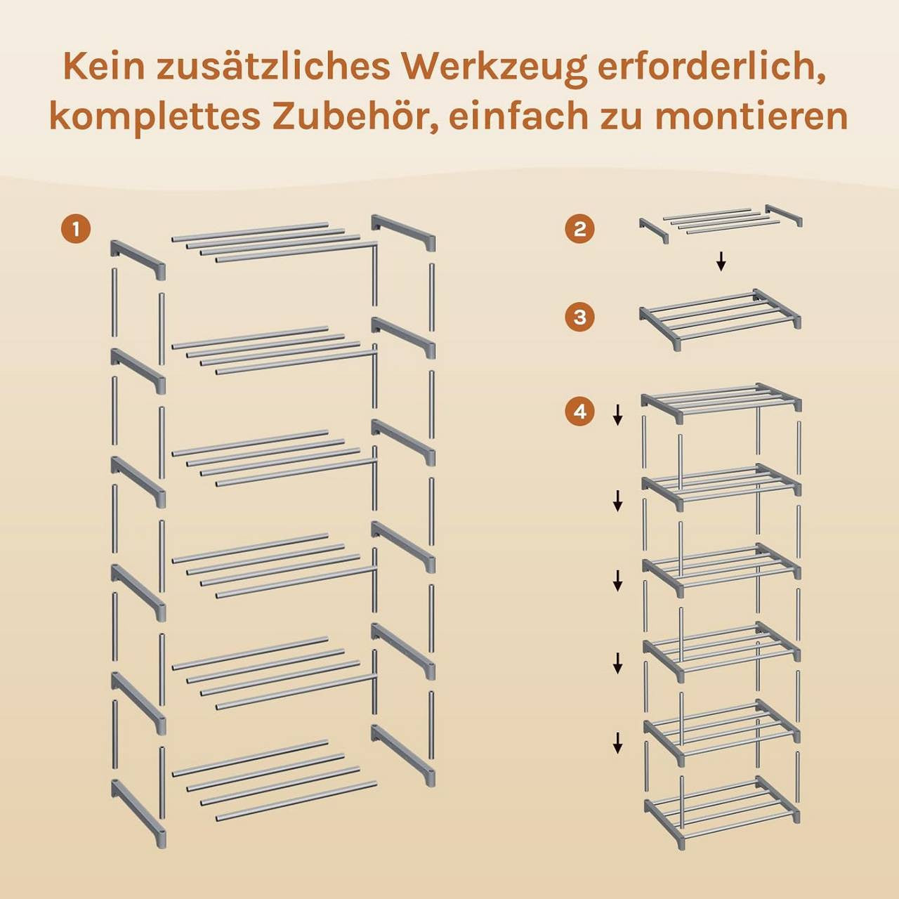 24goodz Slim Shoe Rack - Space-Saving Design - Easy Assembly - Metal - Grey/Black - 42x88x30 cm