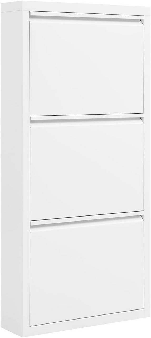 24goodz Shoe Cabinet with 3 Compartments - Compact Design - Durable Metal - White - 50 x 106 x 15 cm