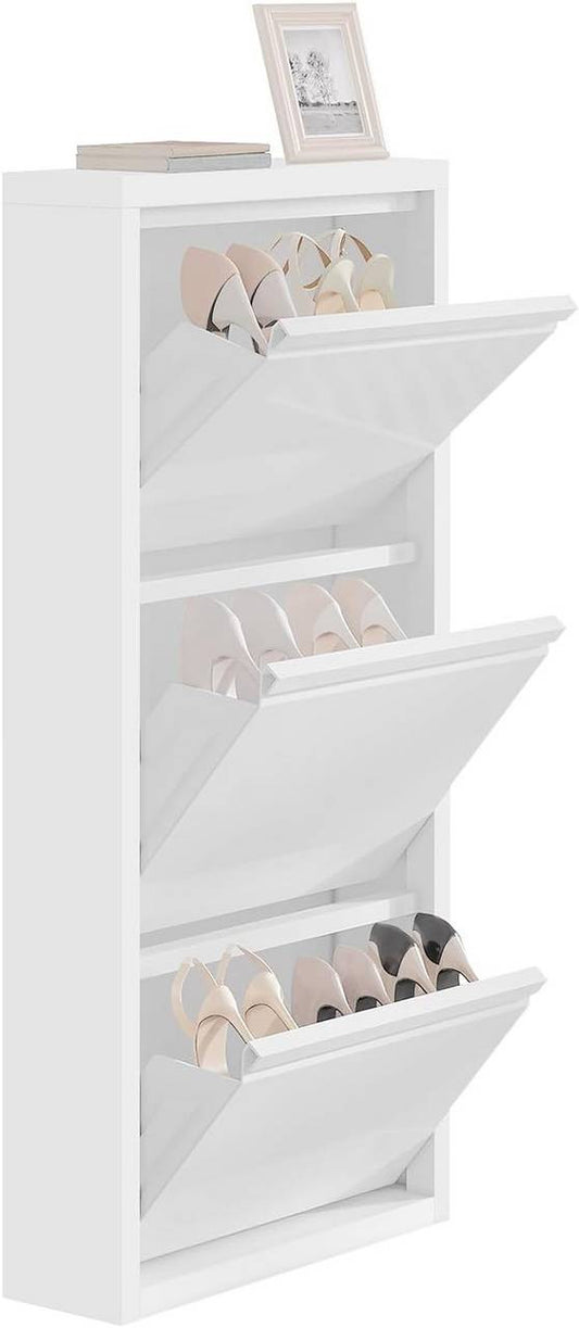 24goodz Shoe Cabinet with 3 Compartments - Compact Design - Durable Metal - White - 50 x 106 x 15 cm