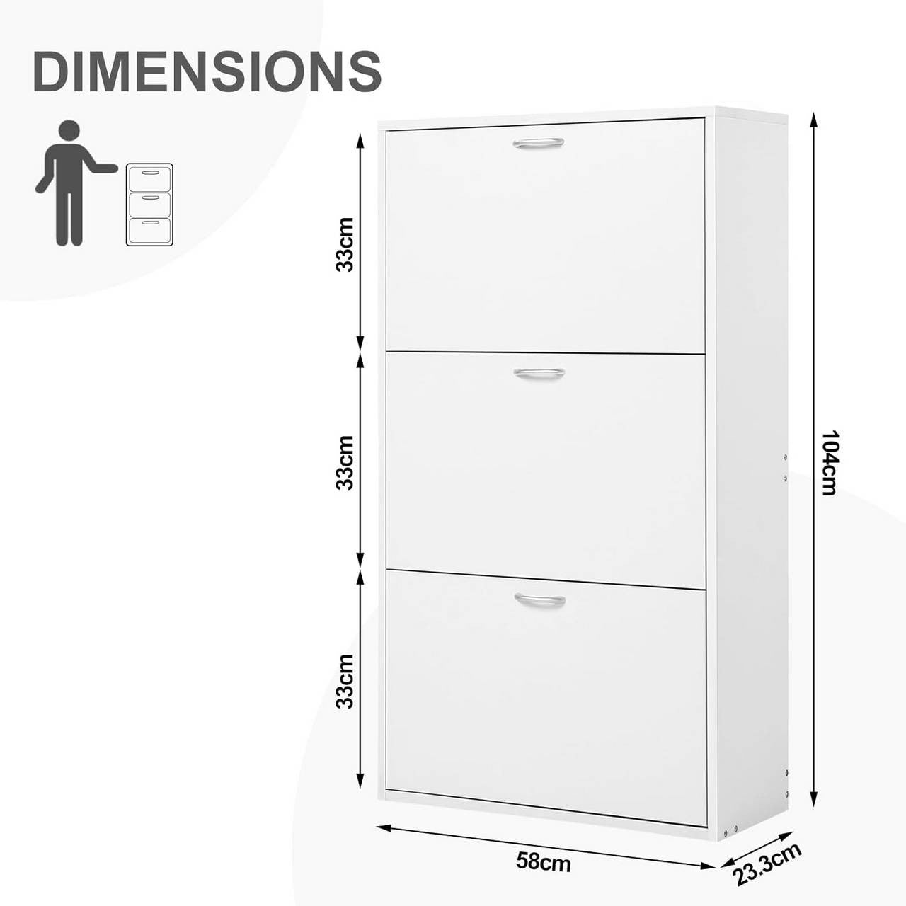 24goodz Slim High Shoe Cabinet - Space-Saving Design - Large Capacity - MDF - White - 58x104x23 cm