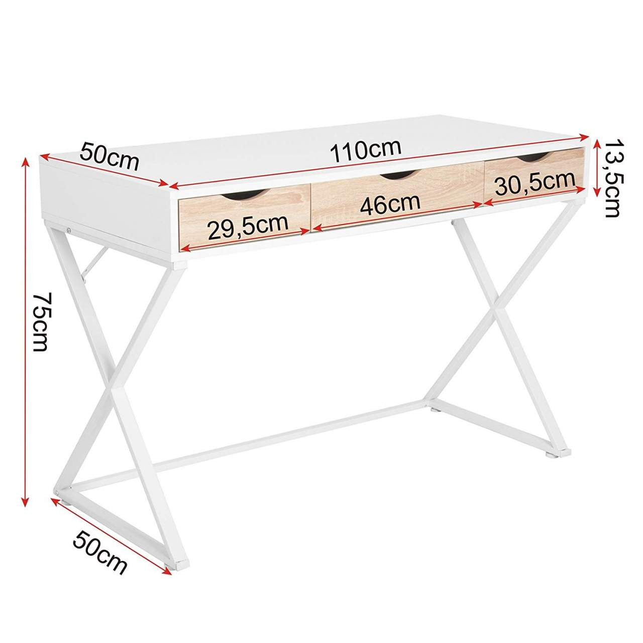 24goodz Study Desk - Elegant & Stable Design - Plenty of Storage Space - E1 Grade MDF + Steel - White + Wood - ws