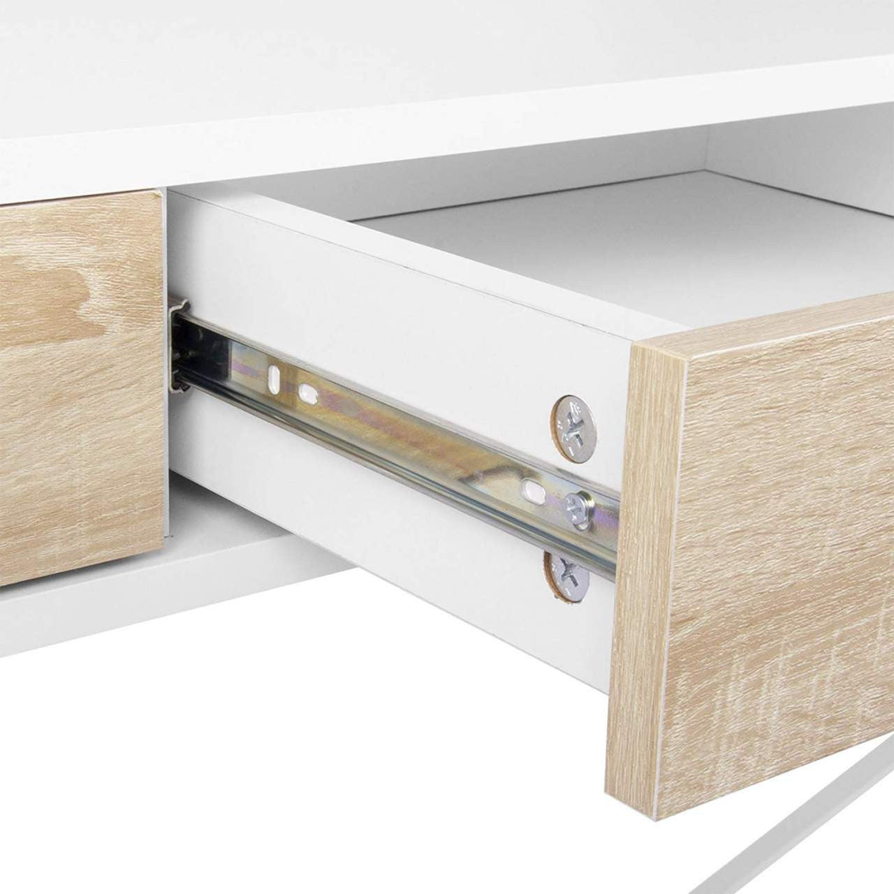 24goodz Study Desk - Elegant & Stable Design - Plenty of Storage Space - E1 Grade MDF + Steel - White + Wood - ws