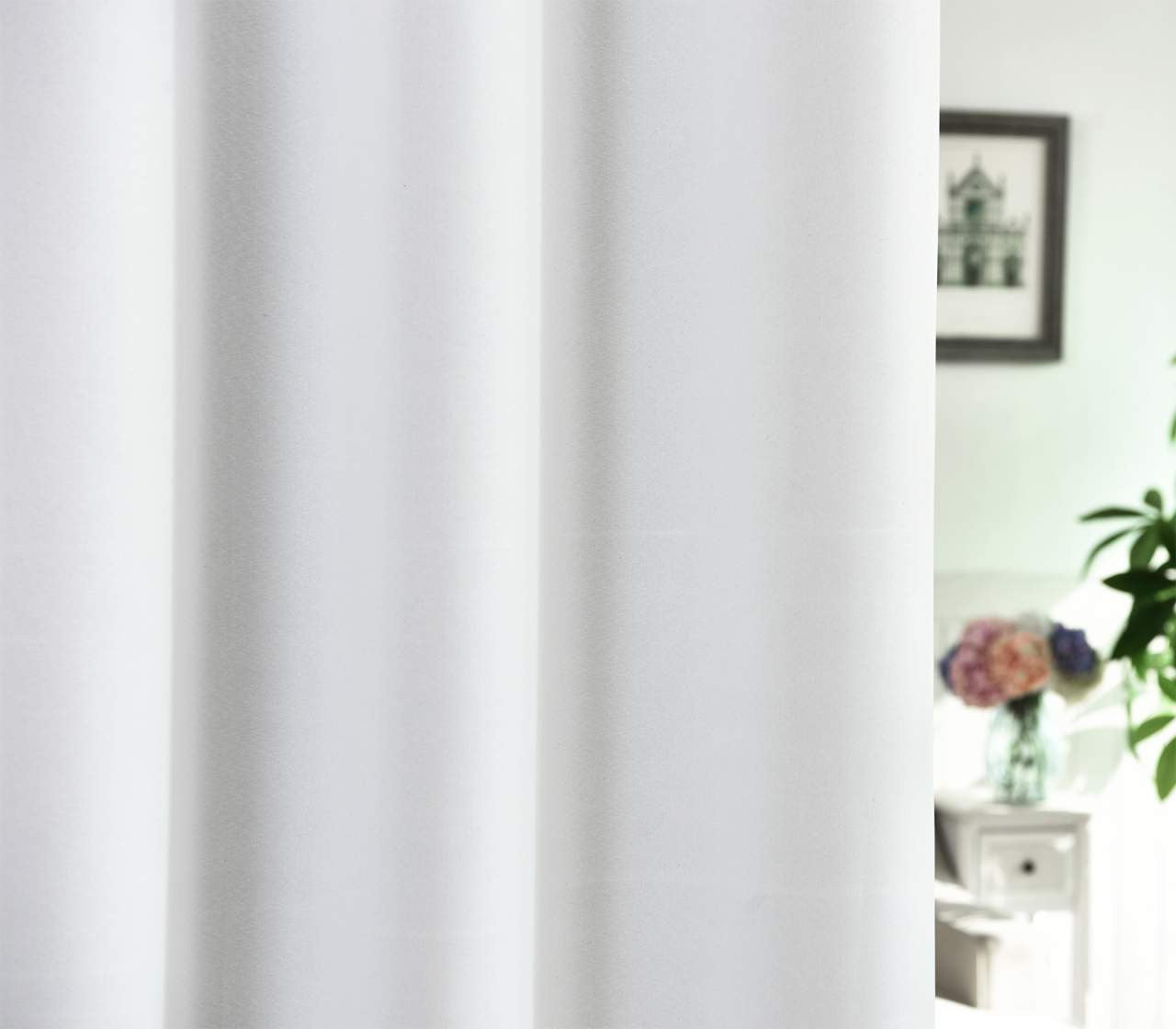 24goodz Sheer Curtains with Eyelets - Energy Saving & Sound Absorbing - 100% Polyester - White-Grey - 135x245 cm - ws