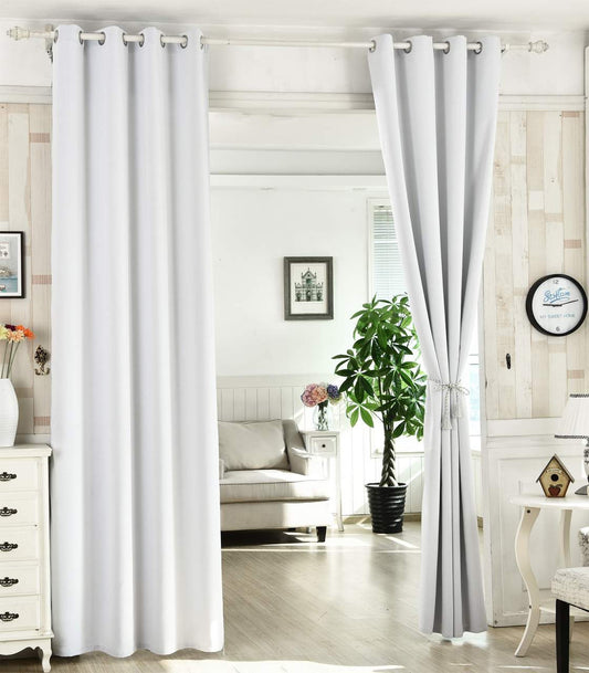 24goodz 100% Polyester Opaque Curtains with Eyelets - Energy Saving & Sound Absorbing - 100% Polyester - For Home Decor - White/Grey 135x225 cm - ws
