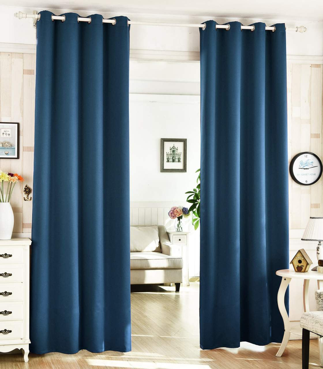 24goodz Dark Blue Blackout Curtains - Energy Saving & Sound Absorbing - 100% Polyester - For Home & Living - 135x225 cm - dbl