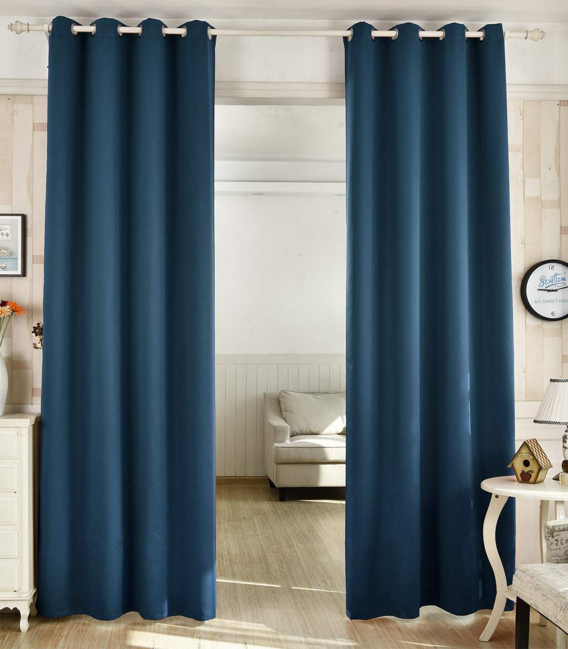 24goodz Dark Blue Blackout Curtains - Energy Saving & Sound Absorbing - 100% Polyester - For Home & Living - 135x225 cm - dbl