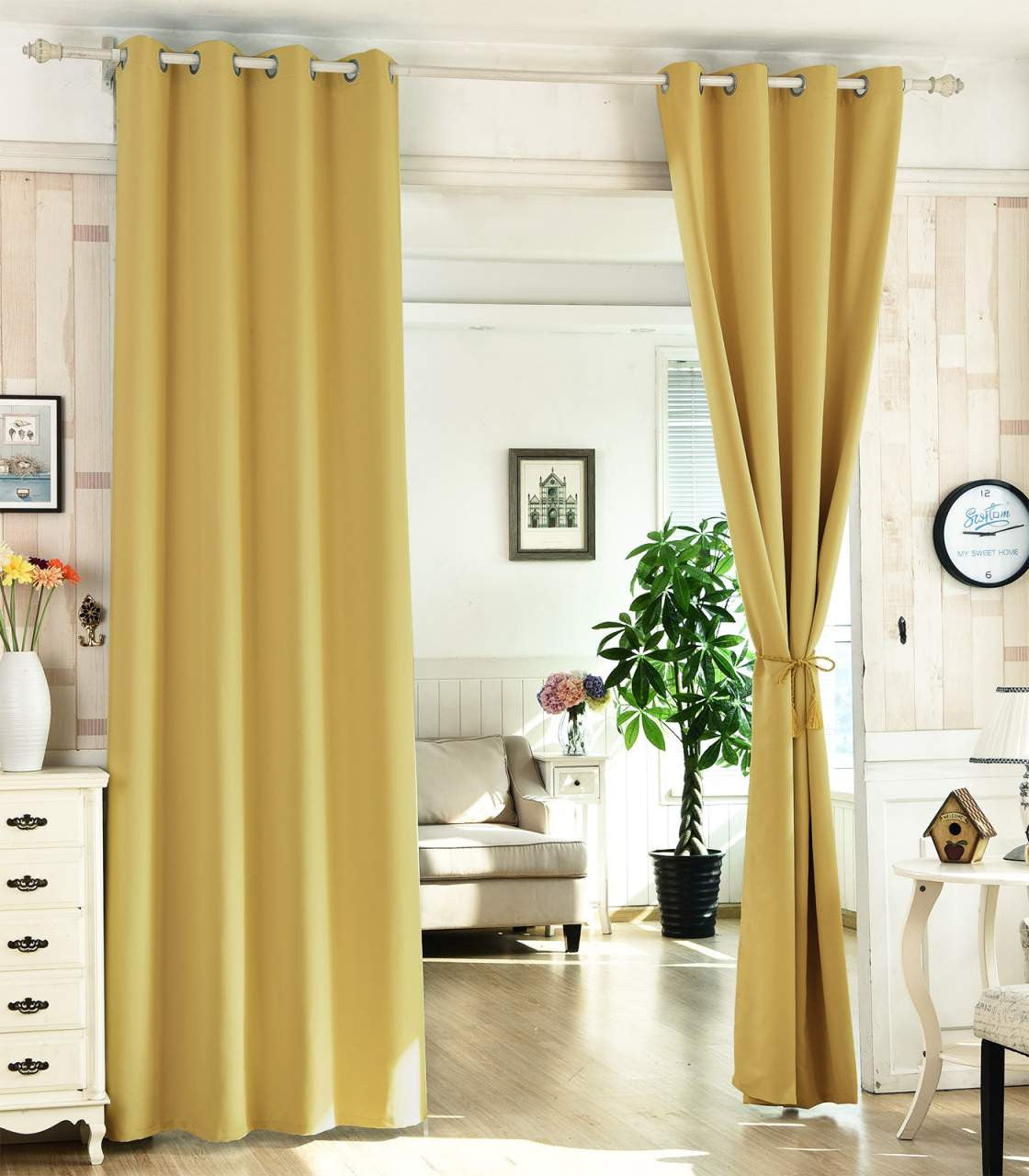 24goodz Elegant Sheer Curtains - Energy Saving - Sound Absorbing - 100% Polyester - Yellow - 135x225 cm - gb