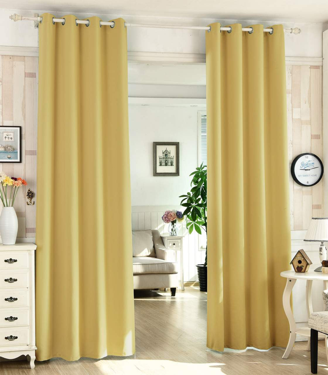 24goodz Elegant Sheer Curtains - Energy Saving - Sound Absorbing - 100% Polyester - Yellow - 135x225 cm - gb