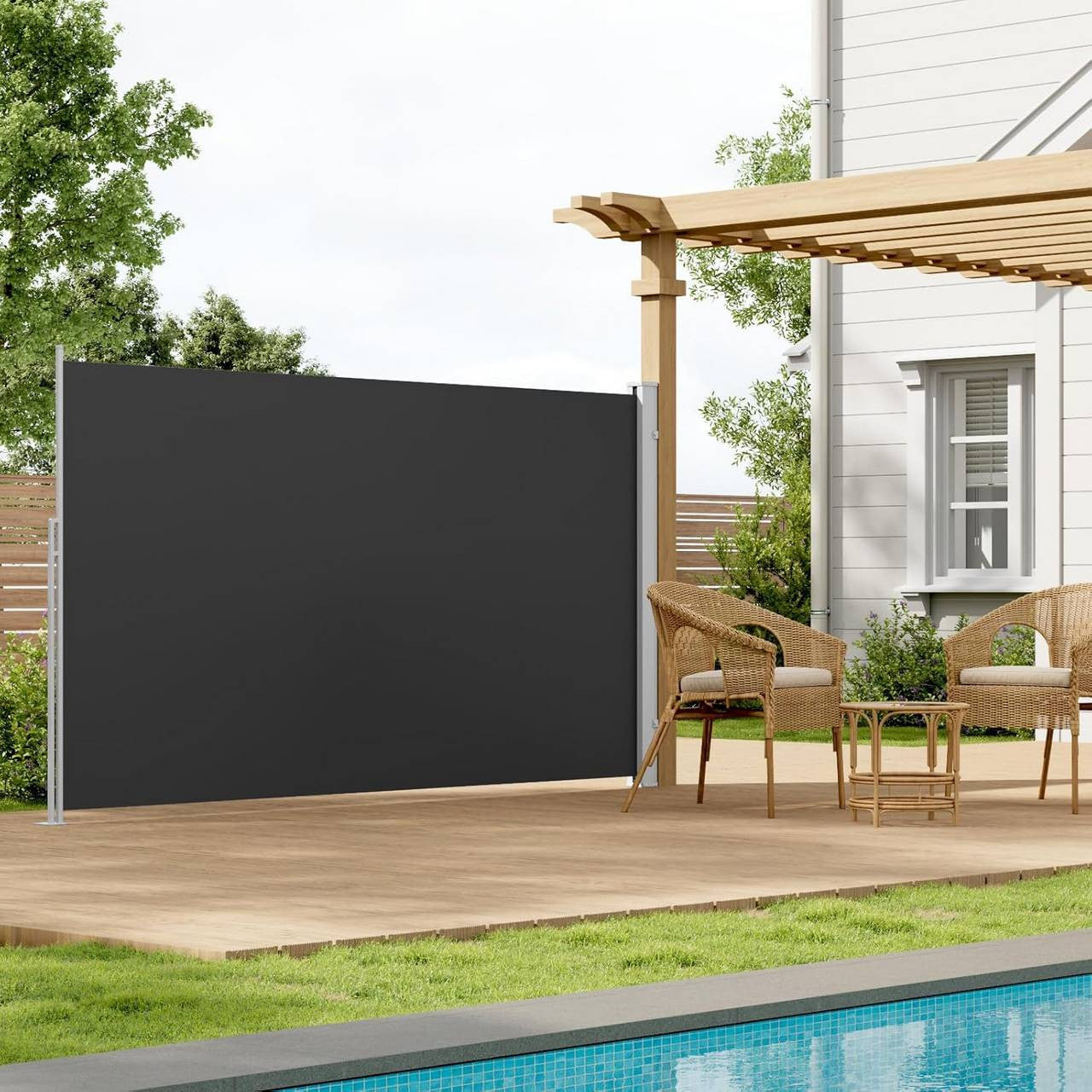 24goodz Retractable Side Awning - Excellent Privacy Protection - UV and Wind Resistant - Polyester - For Balconies and Patios - Anthracite/Cream 160 x 350 cm
