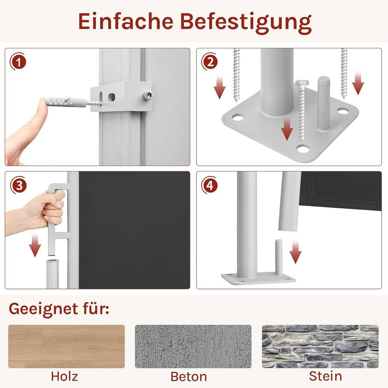 24goodz Retractable Side Awning - Excellent Privacy Protection - UV and Wind Resistant - Polyester - For Balconies and Patios - Anthracite/Cream 160 x 350 cm