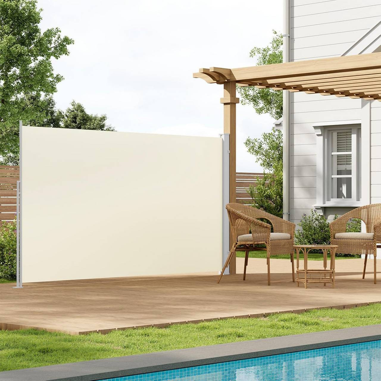 24goodz Retractable Side Awning - Excellent Privacy Protection - UV and Wind Resistant - Polyester - For Balconies and Patios - Anthracite/Cream 160x350 cm