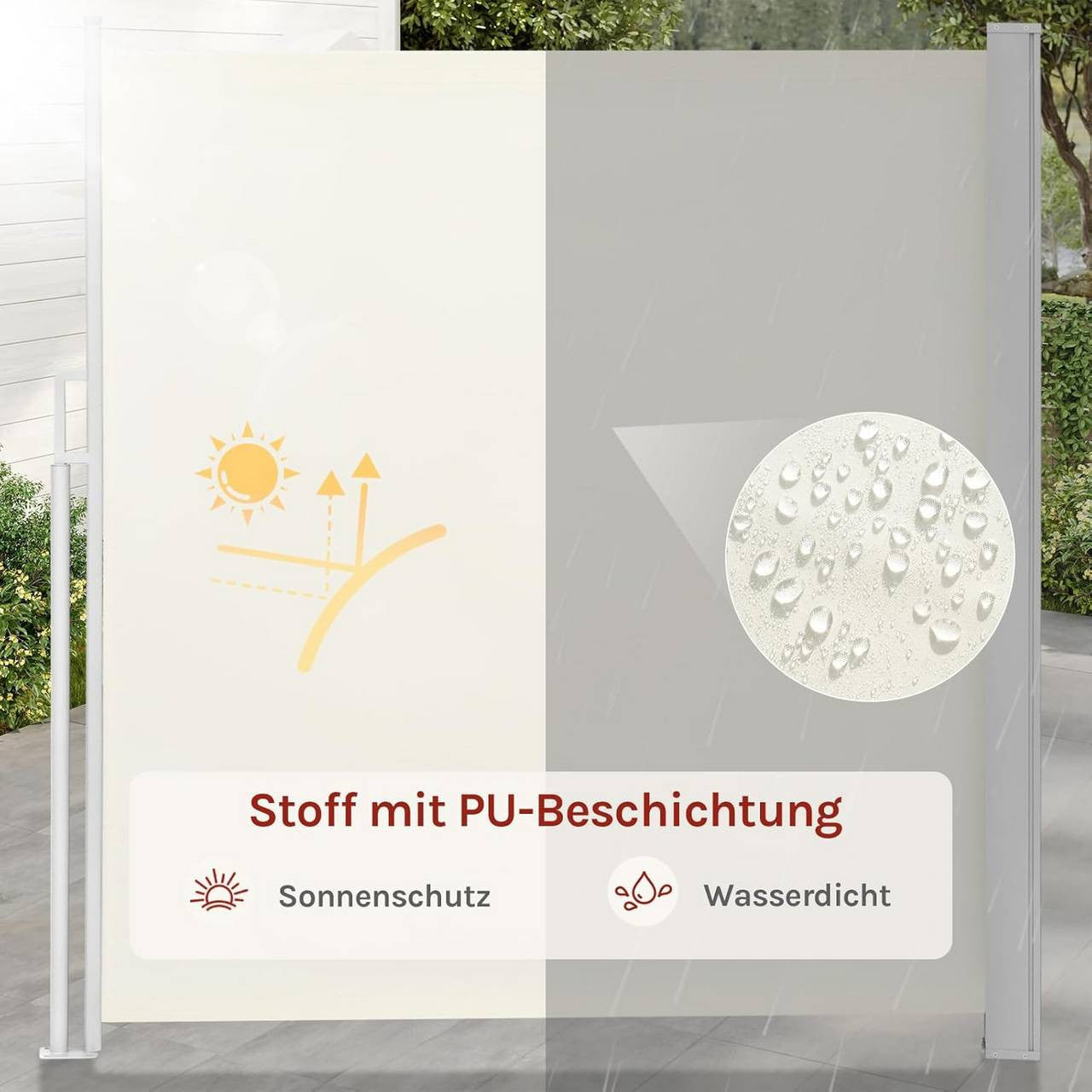 24goodz Retractable Side Awning - Excellent Privacy Protection - UV and Wind Resistant - Polyester - For Balconies and Patios - Anthracite/Cream 160x350 cm
