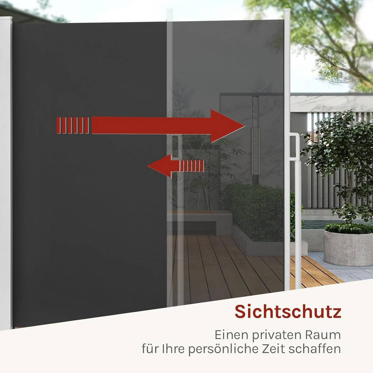 24goodz Retractable Side Awning - Excellent Privacy Protection - UV and Wind Resistant - Polyester - For Balconies and Patios - Anthracite/Cream 180 x 350 cm