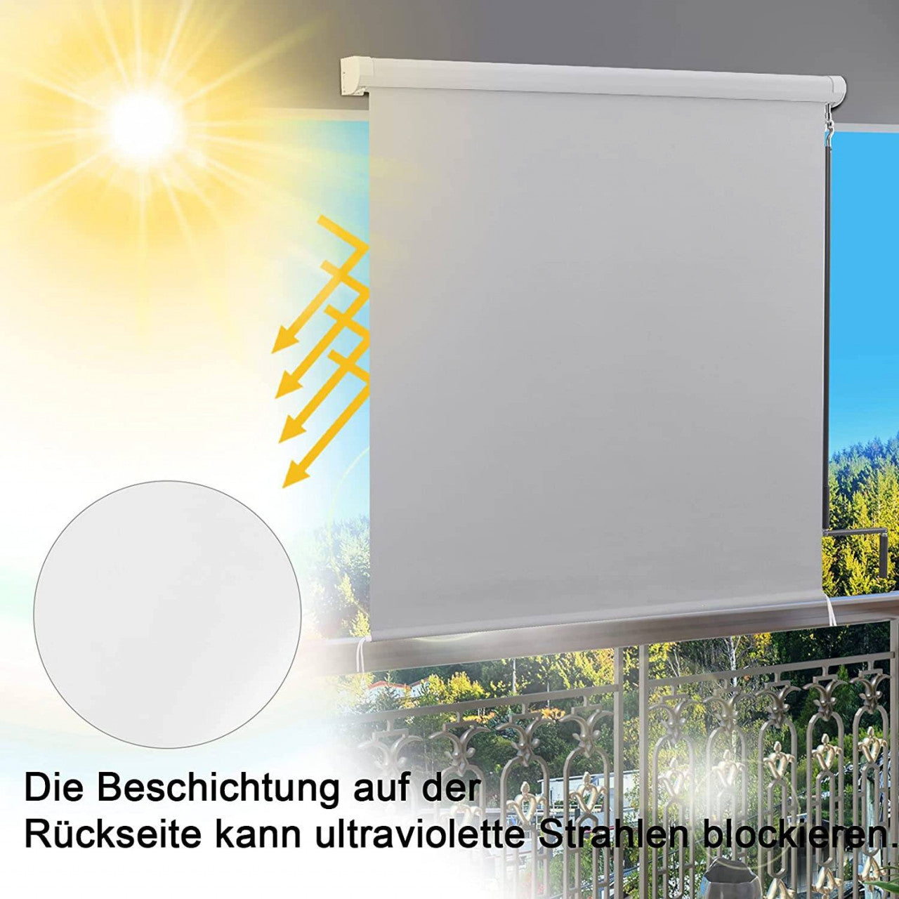 24goodz Vertical Awning with Crank - Durable and Weather-Resistant - Polyester - For Balconies and Patios - Grey 140x240 cm