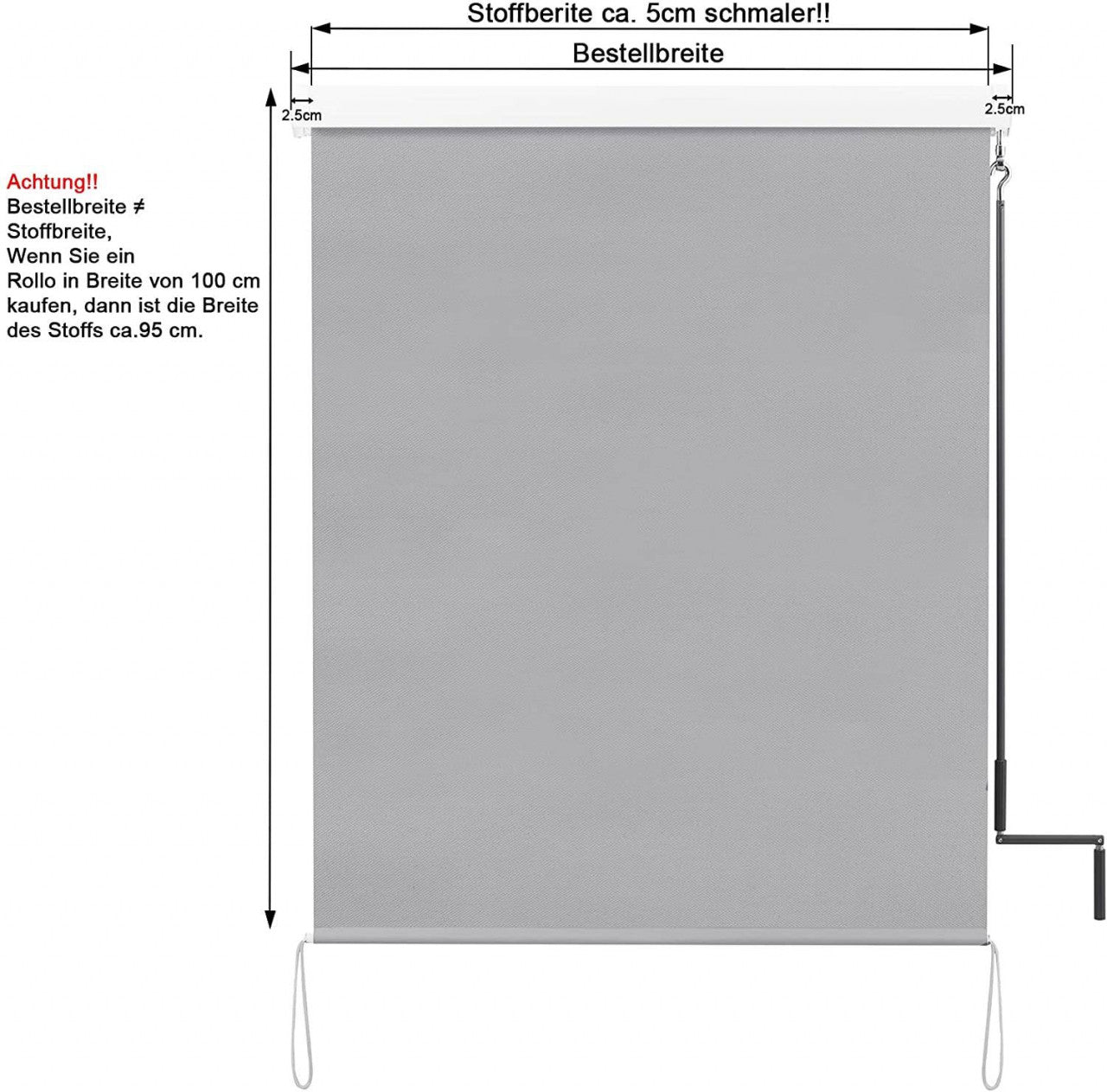 24goodz Vertical Awning with Crank - Durable and Weather-Resistant - Polyester - For Balconies and Patios - Grey 140x240 cm