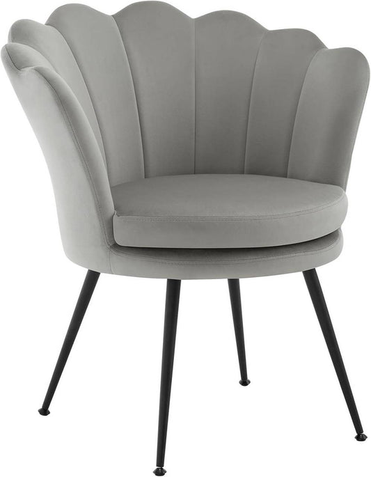 24goodz Flower-Shaped Armchair - Unique Floral Design - High-Quality Velvet - For Relaxation and Work - Grey