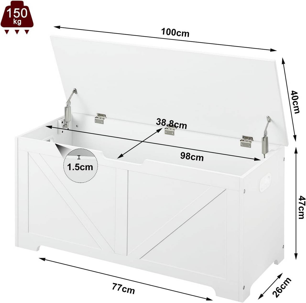 24goodz Storage Bench with Lid - Versatile and Stylish - MDF - For Home Use - White