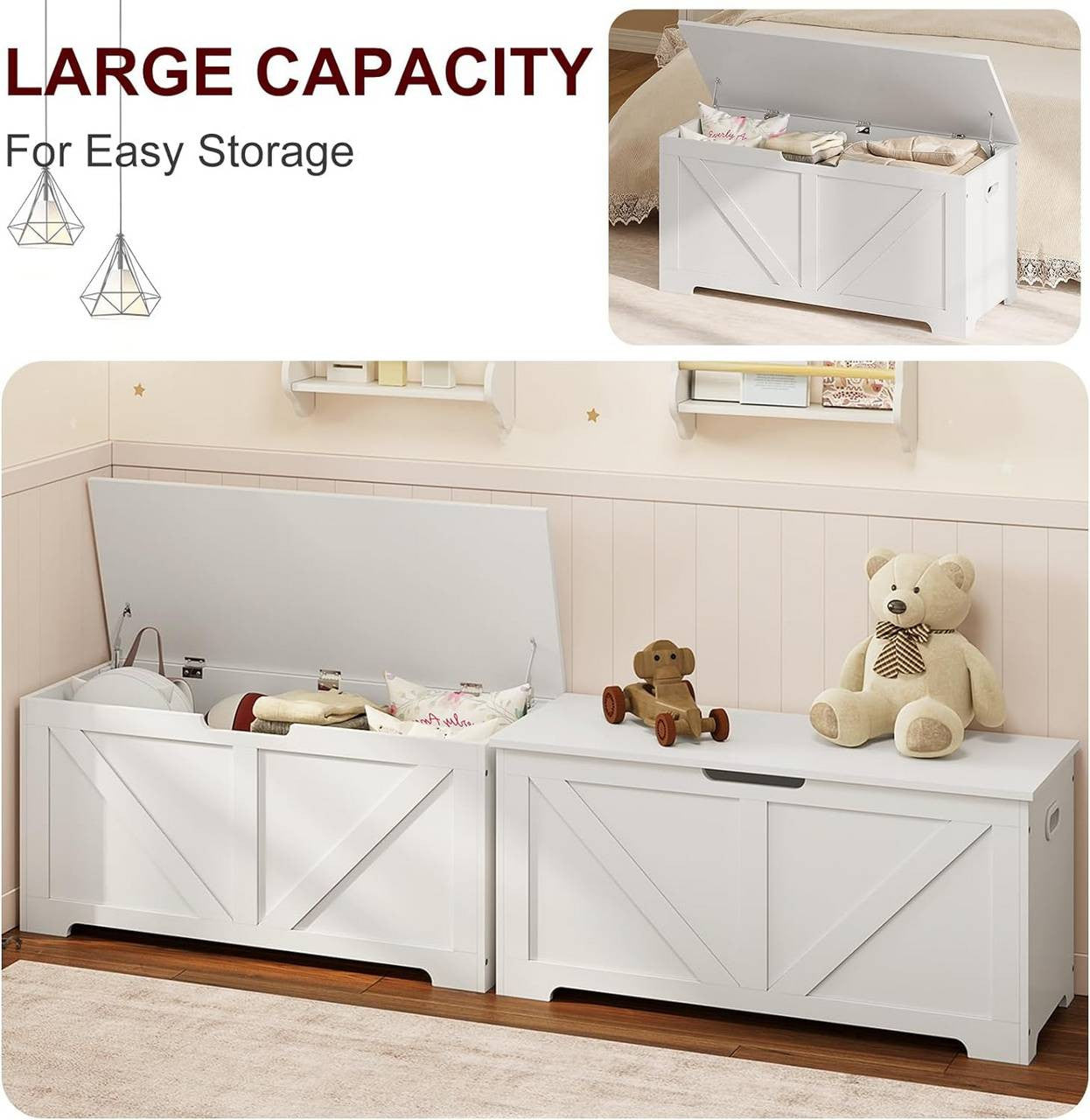 24goodz Storage Bench with Lid - Versatile and Stylish - MDF - For Home Use - White