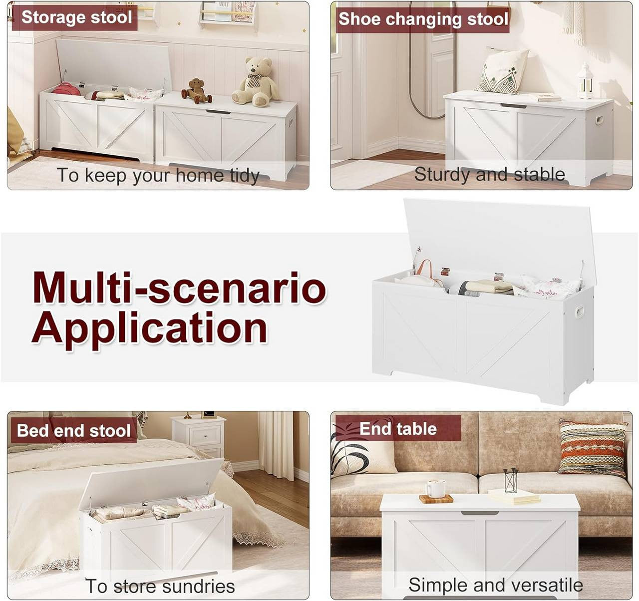 24goodz Storage Bench with Lid - Versatile and Stylish - MDF - For Home Use - White